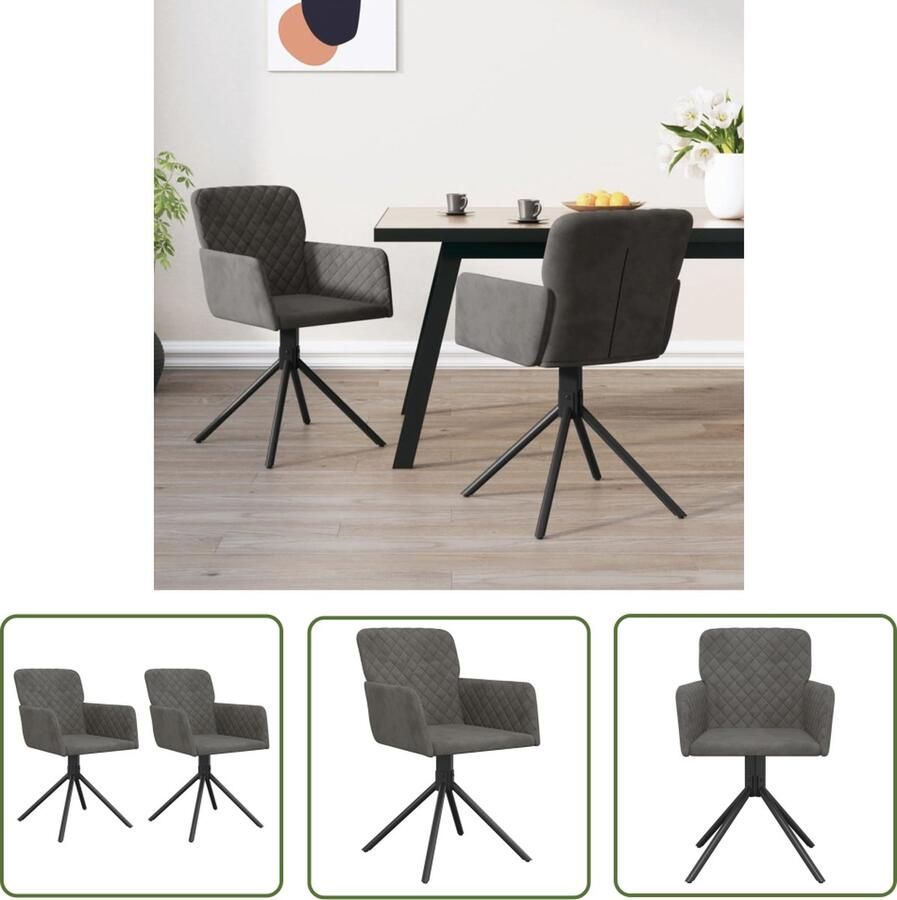 The Living Store Eetkamerstoelen draaibaar 2 st fluweel donkergrijs Draaibare Eetkamerstoelen Velvet Donkere Grijze Meubels Elegante Stoelen Comfortabele Stoelen - Foto 2