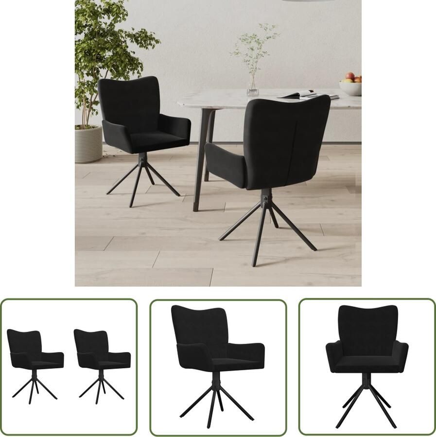 The Living Store Eetkamerstoelen draaibaar 2 st fluweel zwart Draaibare Eetkamerstoelen Velvet Zwarte Eetkamerstoelen Comfortabele Eetkamerstoelen Moderne Eetkamerstoelen - Foto 2