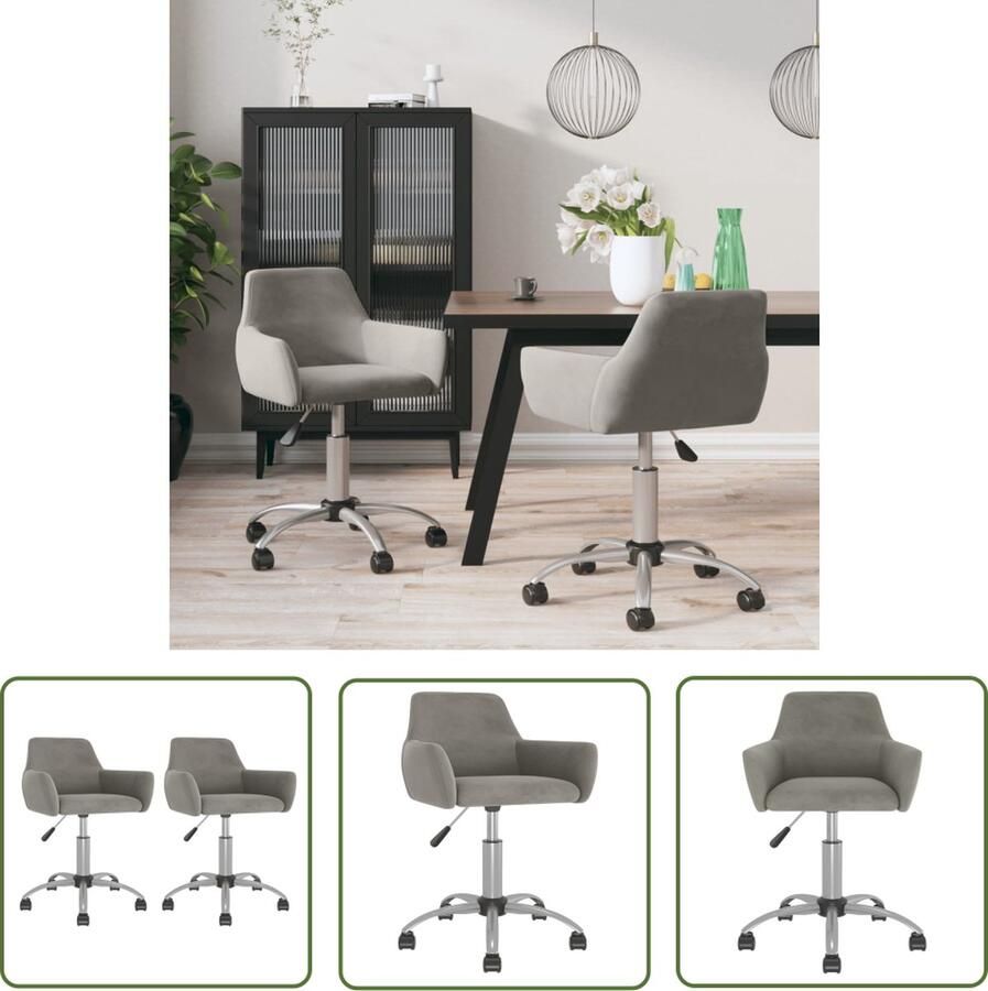 The Living Store Draaibare Eetkamerstoelen Lichtgrijs Fluweel Verchroomd Staal 51x52x(72-84) cm Gasveermechanisme - Foto 2