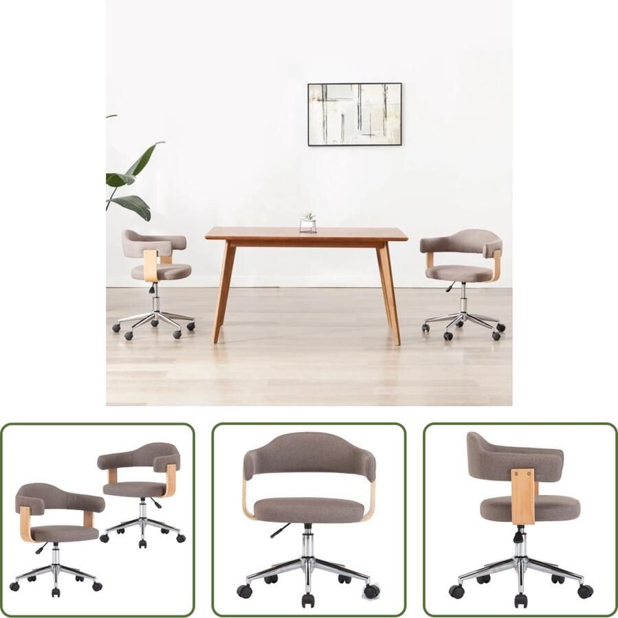 VidaXL Eetkamerstoelen Taupe Draaibare Eetkamerstoelen draaibaar 2 st gebogen hout en stof taupe Stoffen Eetkamerstoelen Luxe Eetkamerstoelen Comfortabele Eetkamerstoelen - Foto 2