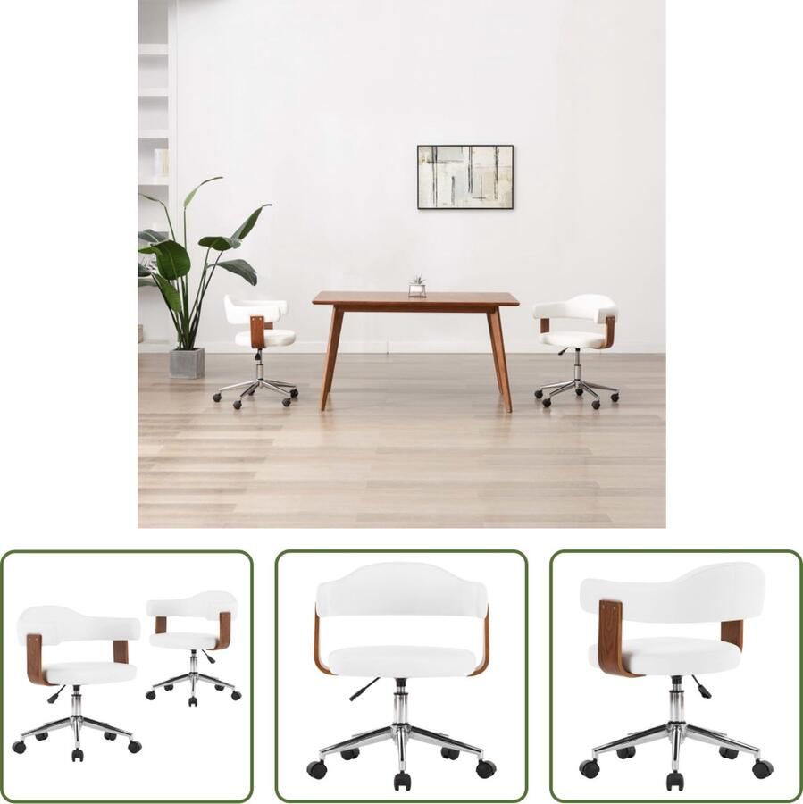 VidaXL The Living Store Draaibare Eetkamerstoelen Set van 2 Wit Kunstleer 49.5 x 51.5 x (94.5-115.5) cm - Foto 2