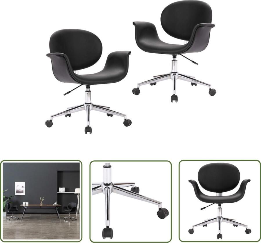 The Living Store Draaibare Eetkamerstoelen Set van 2 Zwart 67x62x80-87.5 cm Draaibare Eetkamerstoelen Zwart Kunstleder Meubels Modern Dining Chairs Comfortabele Stoelen - Foto 2