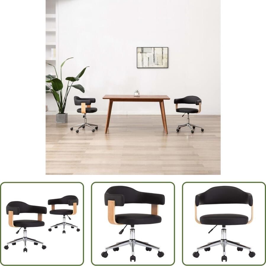 VidaXL The Living Store Draaibare Eetkamerstoelen Set van 2 Zwart Kunstleer 49.5 x 51.5 x (94.5 115.5) cm Verstelbaar - Foto 2
