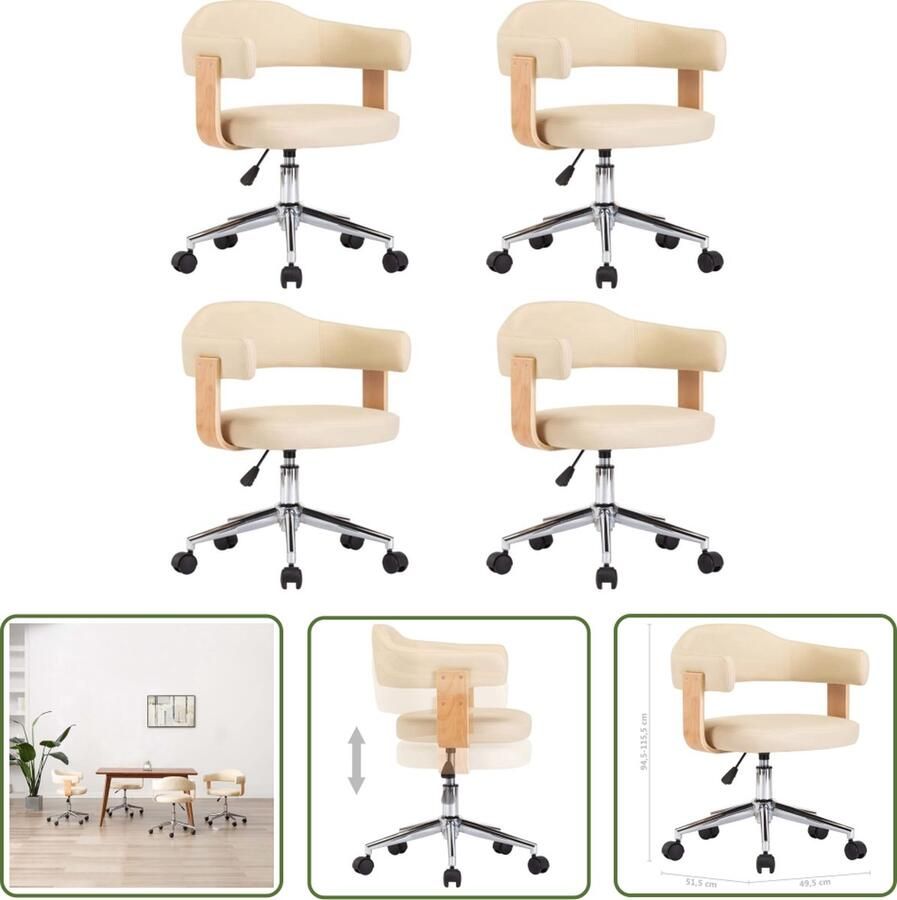 VidaXL Eetkamerstoelen Draaibare Eetkamerstoel Eetkamerstoelen draaibaar 4 st kunstleer crèmekleurig Creme Fauteuil Keukenstoel Krukken - Foto 2