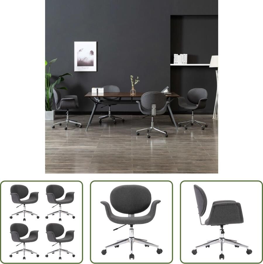 The Living Store Draaibare Eetkamerstoelen Set van 4 Donkergrijs 67 x 62 cm Ergonomisch ontwerp - Foto 2