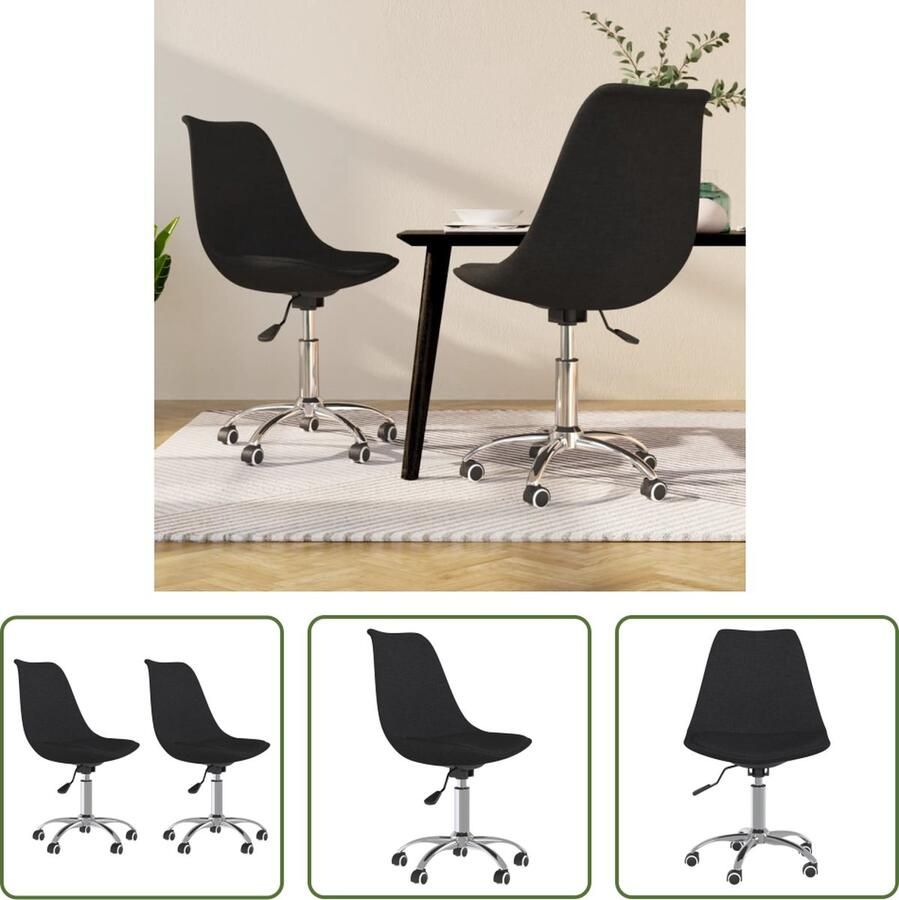 The Living Store Draaibare Eetkamerstoelen Zwart 48 x 58 x (81 93) cm Gasveermechanisme Verchroomd metaal Set van 2 - Foto 2