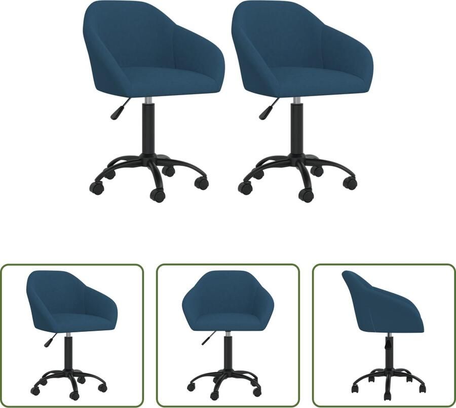 The Living Store Draaibare Eetstoelen Blauw Fluweel 63 x 56 cm Verstelbaar Set van 2 - Foto 2