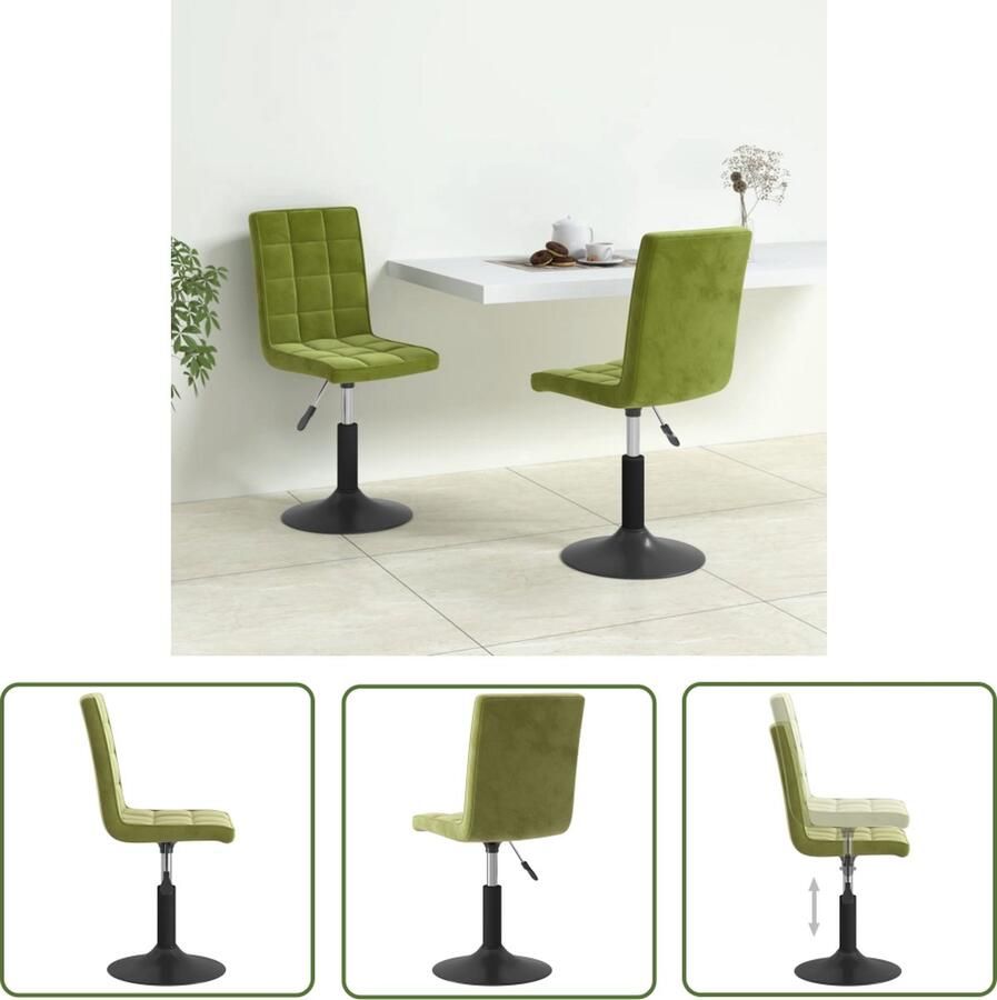 The Living Store Draaibare Eetstoelen Fluweel Lichtgroen 40x52x(102.5-117.5)cm 360Â° draaibaar Draaibare Eetkamerstoelen Fluweel Meubels Lichtgroene Stoffen Comfortabele Stoelen - Foto 2