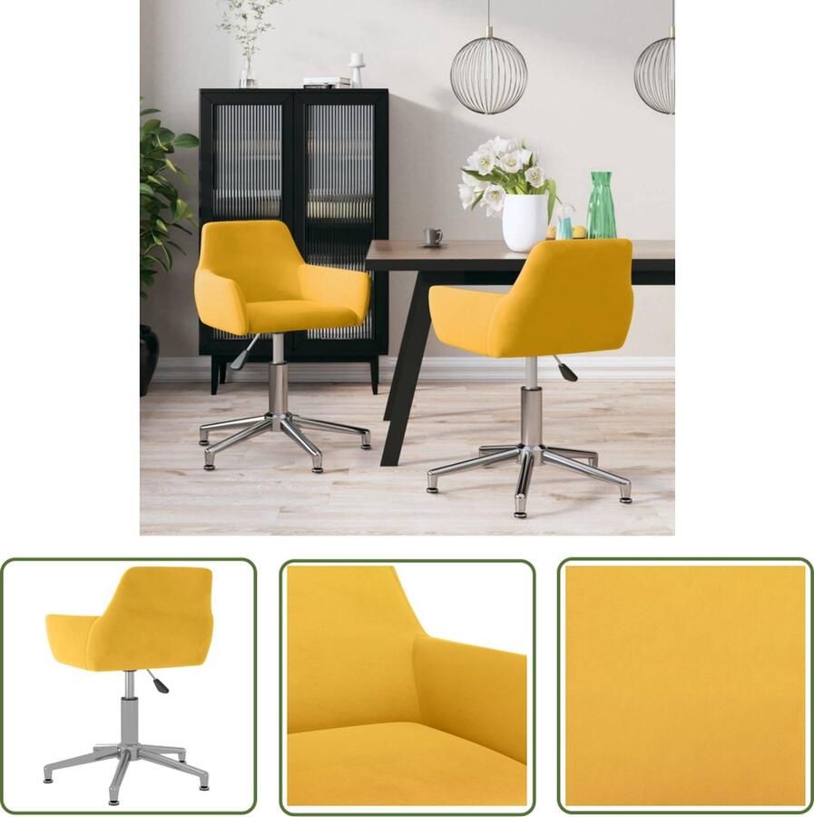 The Living Store Draaibare eetstoelen Geel Fluweel 51 x 52 x (69-81) cm Trendy design - Foto 2