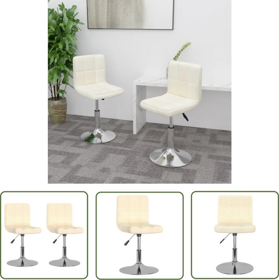 The Living Store Draaibare Eetstoelen Stof 40 x 43 cm Crème Verchroomd Staal Draaibare Eetkamerstoel Eetkamerstoelen Krukken Stoffen Meubels Creme Kleur - Foto 2