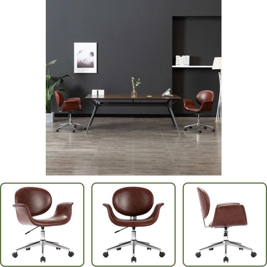 The Living Store Eetkamerstoel Draaibaar Bruin Kunstleer 67x62x(80-87.5)cm Ergonomisch gevuld Hoogte verstelbaar Montage vereist Eetkamerstoel Draaibare Stoel Bruine Stoel Kunstleder Stoel Ergonomische Stoel - Foto 2