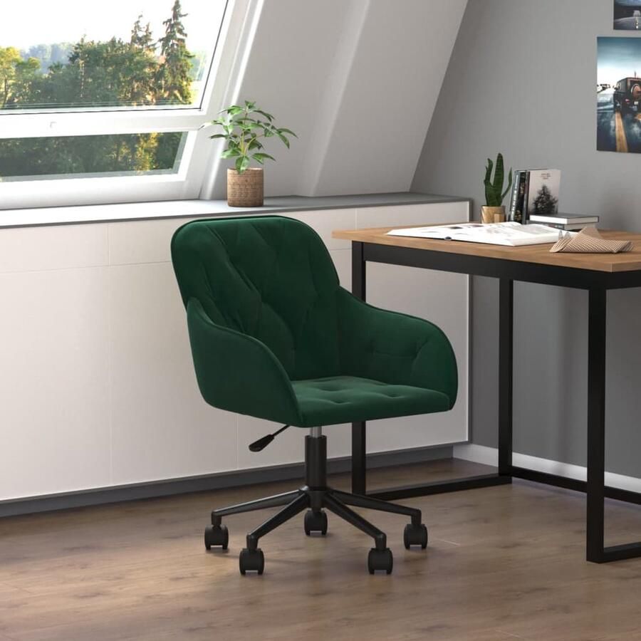 The Living Store Draaibare Kantoorstoel Donkergroen Fluweel 56x61x78-86 cm Verstelbare hoogte Stabiel frame Flexibele rolbare stoel Kantoorstoel Bureaustoel Draaibare Stoel Ergonomische Stoel Luxe Stoel - Foto 2