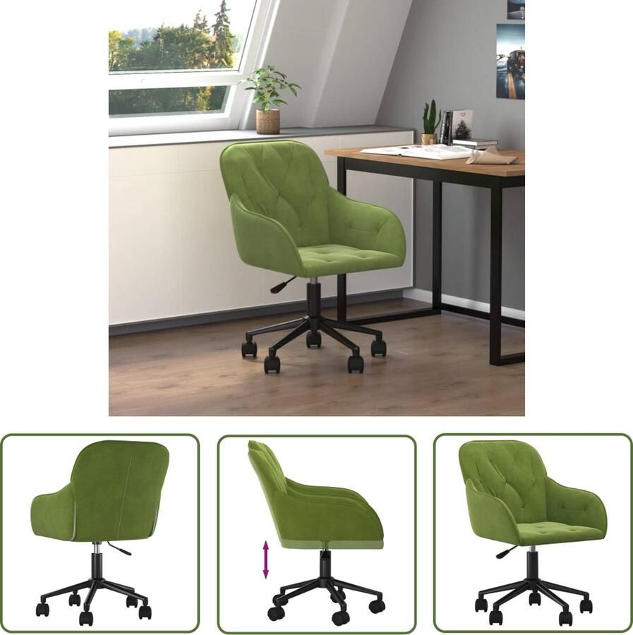 The Living Store Draaibare Kantoorstoel Fluweel Lichtgroen 56 x 61 x (78 86) cm Zwenkwielen Kantoorstoel Bureaustoel Draaibare Stoel Ergonomische Stoel Luxe Stoel