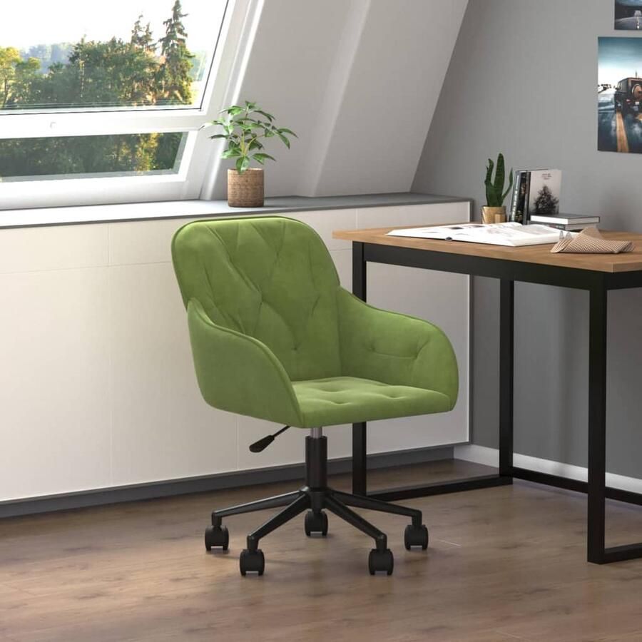 The Living Store Draaibare Kantoorstoel Fluweel Lichtgroen 56 x 61 x (78 86) cm Zwenkwielen Kantoorstoel Bureaustoel Draaibare Stoel Ergonomische Stoel Luxe Stoel - Foto 2