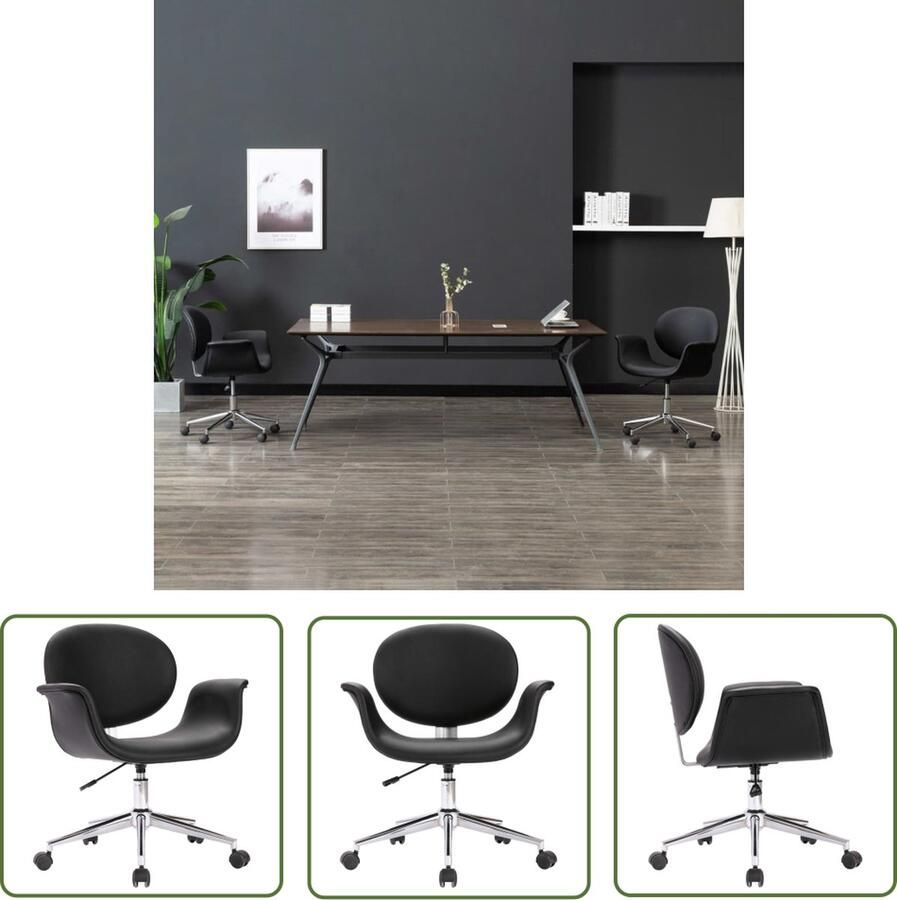 The Living Store Draaibare Kantoorstoel Zwart 67 x 62 x (80-87.5) cm Ergonomisch ontwerp Kantoorstoel Bureaustolen Zwarte Kantoorsstoel Ergonomische Kantoorsstoel Draaibare Stoel - Foto 2