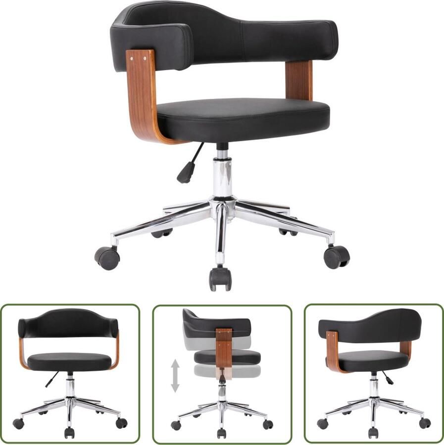 The Living Store Draaibare Kantoorstoel Zwart Kunstleer 49.5x51.5x(94.5-115.5) cm Ergonomisch ontworpen Kantoorstoel Bureaustoel Draaibare Stoel Ergonomische Stoel Kunstlederen Stoel - Foto 3