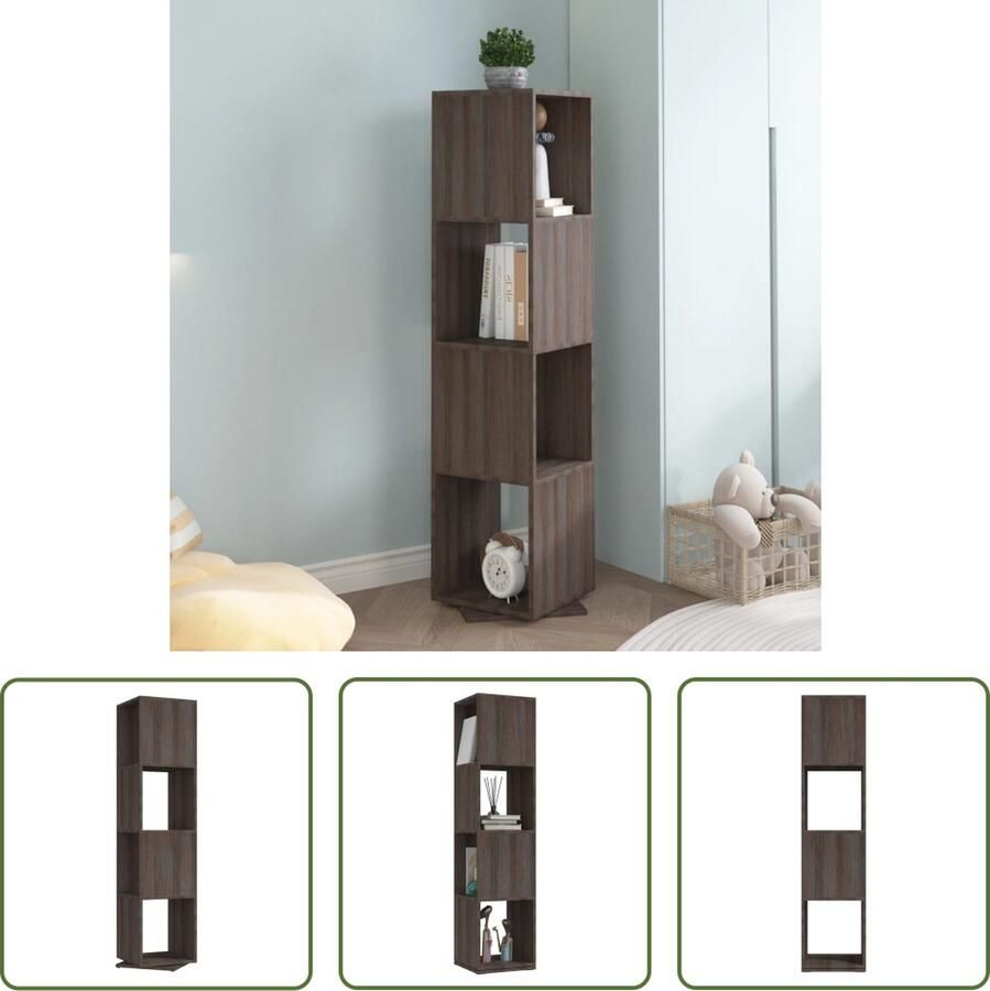 The Living Store Draaibare kast staand opbergmeubel 34.5 x 34.5 x 147.5 cm grijs en sonoma eiken hoogwaardig spaanplaat 4 schappen - Foto 2
