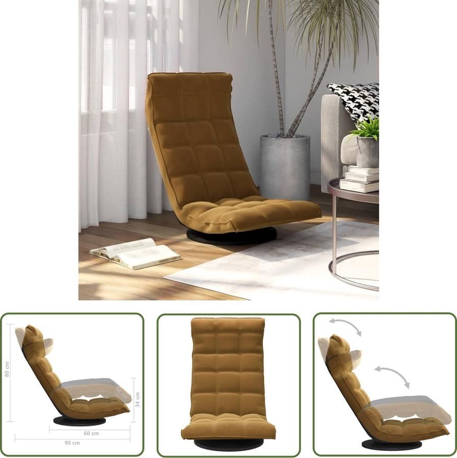 The Living Store Draaibare Vloerstoel Bruin fluweel Verstelbaar Opvouwbaar 90 x 54 x 80 cm