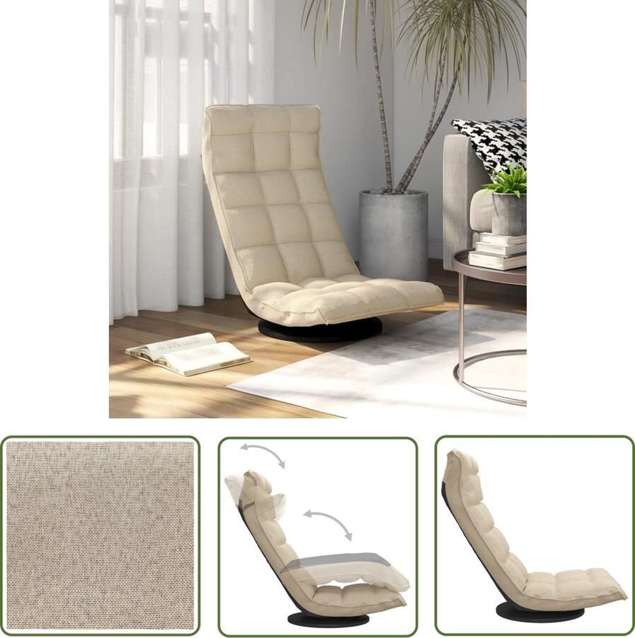 The Living Store Draaibare Vloerstoel Crème 90 x 54 x 80 cm Inklapbaar Verstelbaar Metalen Frame - Foto 2