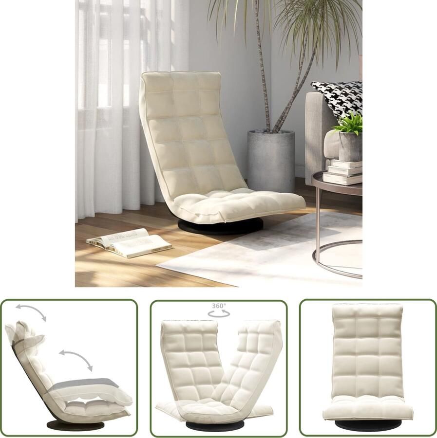 The Living Store Draaibare Vloerstoel Crème Fluwelen Bekleding Metalen Frame Verstelbaar Inklapbaar Afmetingen 90x54x80 cm - Foto 2