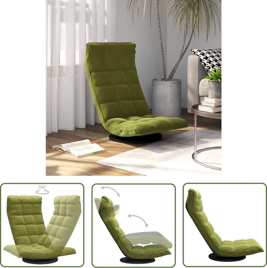 The Living Store Draaibare Vloerstoel Lichtgroen Fluweel Inklapbaar 90 x 54 x 80 cm