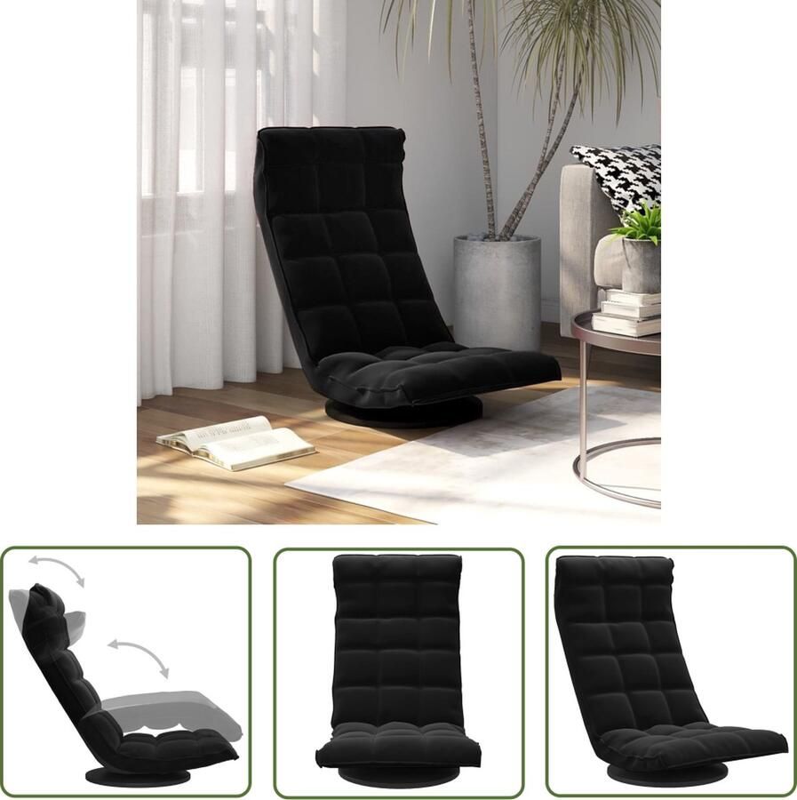 The Living Store Draaibare Vloerstoel Zwart Fluweel 90 x 54 x 80 cm Inklapbaar 360 graden draaibaar Metalen Frame Optimaal zitcomfort Montage vereist - Foto 2