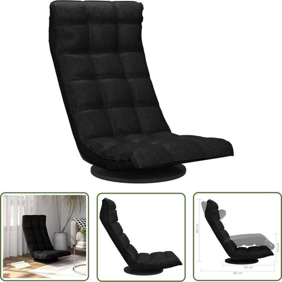 The Living Store Draaibare vloerstoel Zwart Stof en metaal 90 x 54 x 80 cm Verstelbaar en inklapbaar - Foto 2