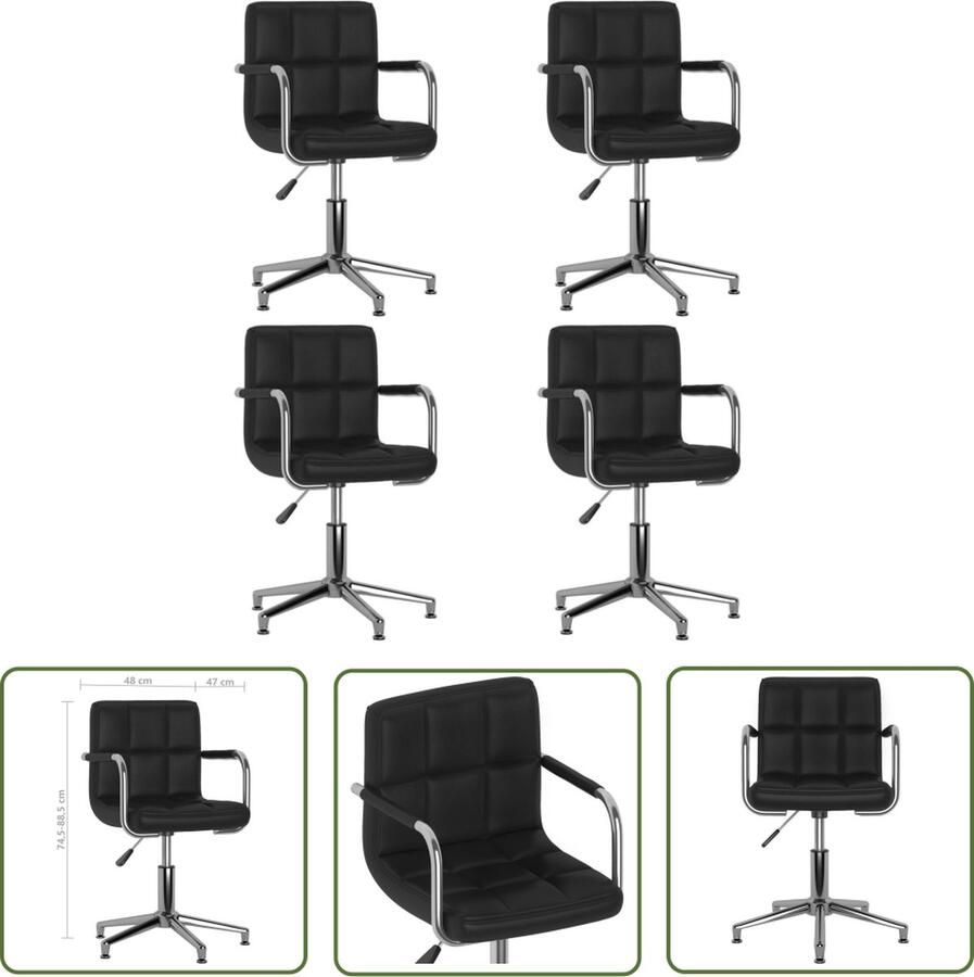 The Living Store Draaistoelen Eetkamerstoel Zwart Kunstleer 48 x 47 x (74.5-88.5) cm Draaibare Eetkamerstoelen Zwart Kunstleder Meubels Salon Stoelen Zwarte Stoelen - Foto 2