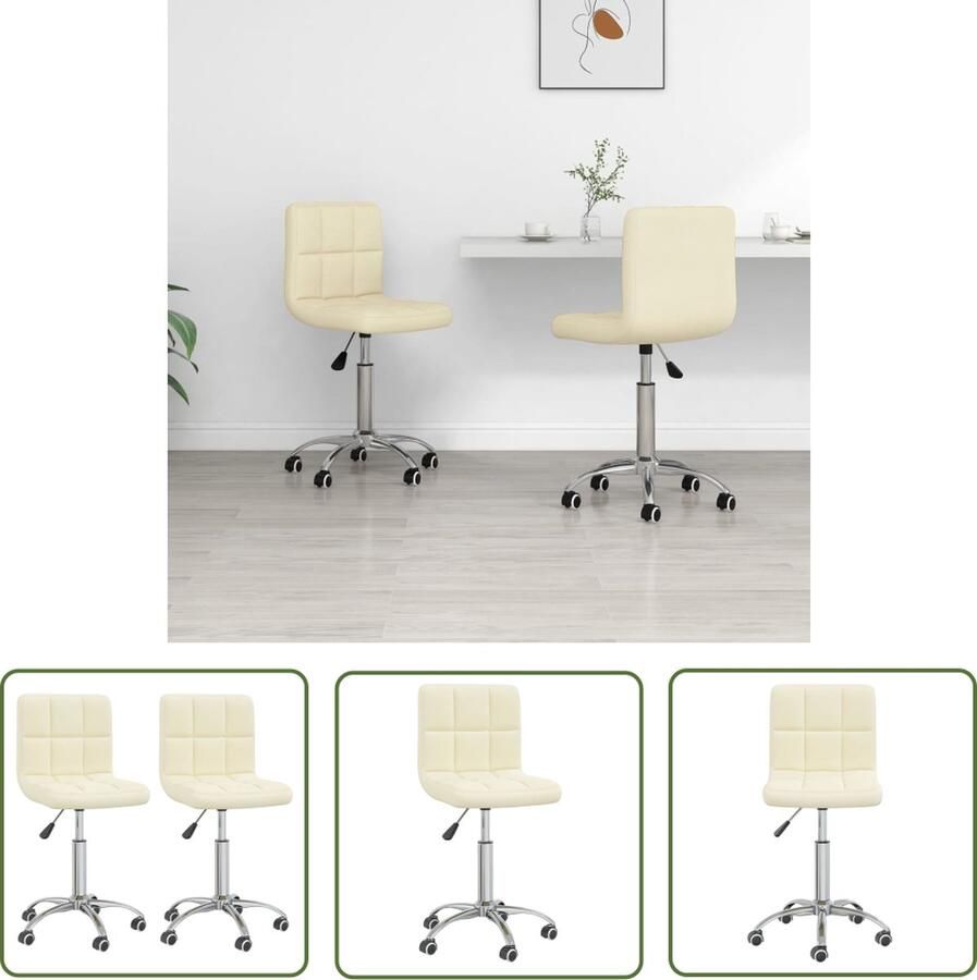 The Living Store Draaistoelen Eetkamerstoelen Verstelbaar Crème Stof en verchroomd staal 40x47x(74.5-86)cm Set van 2 - Foto 2