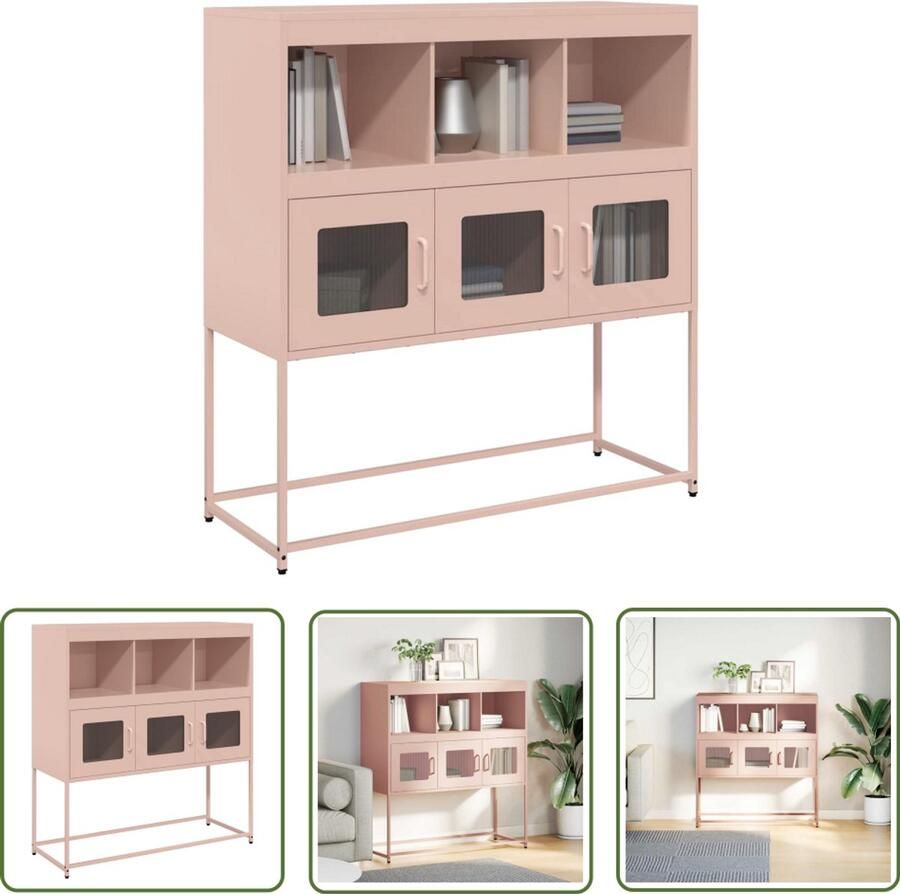 The Living Store Dressoir 100 5x39x107 cm koudgewalst staal roze Dressoir Meubels Vintage Industrieel Roze - Foto 3