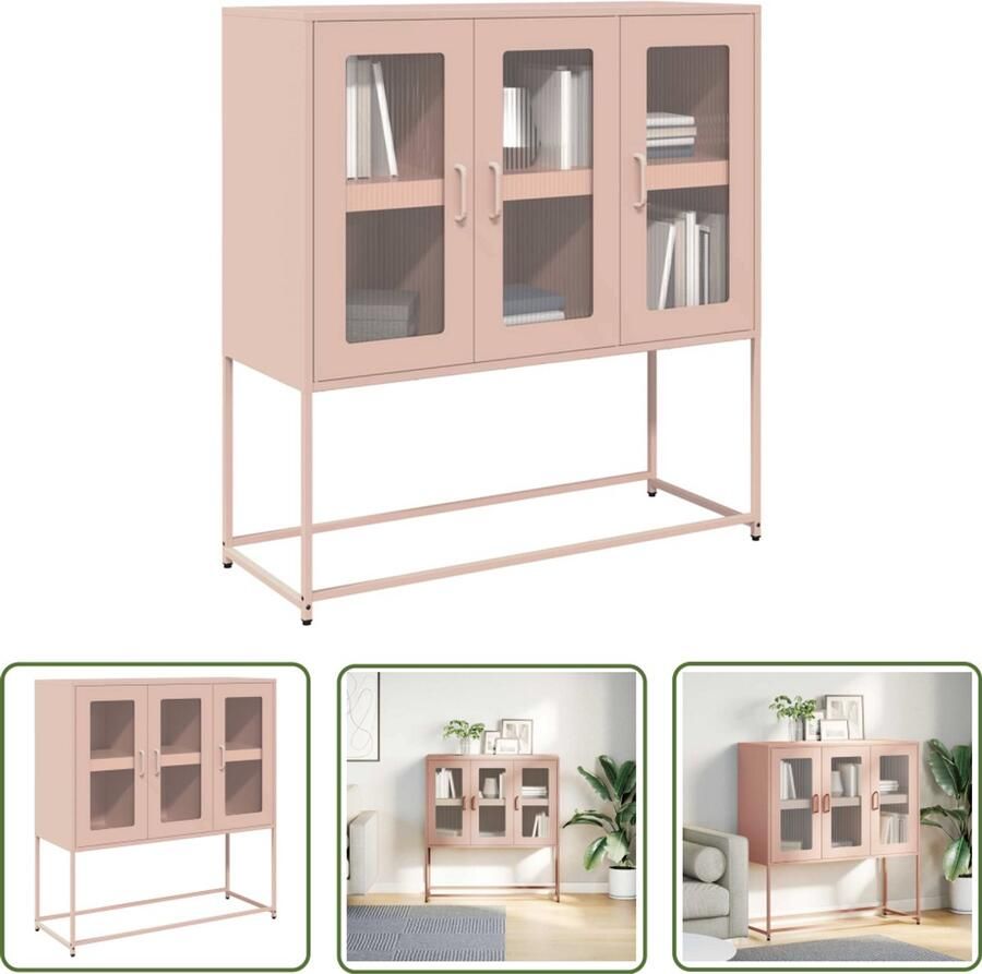 The Living Store Dressoir 100 5x39x107 cm koudgewalst staal roze Dressoir Rozen Kleurtje Opbergkast Keukenmeubilair Salontafel - Foto 2