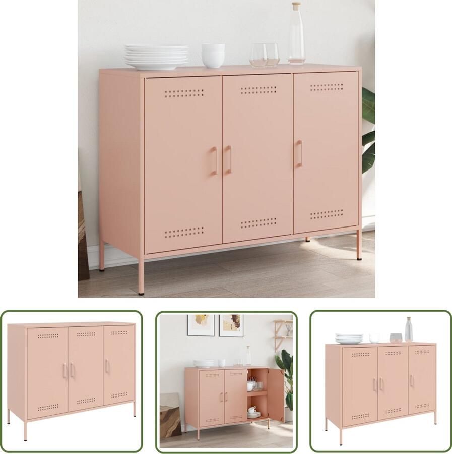 The Living Store Dressoir 100 5x39x79 cm staal roze Industriele Dressoir Roestvrijstalen Dressoir Opbergkast Salontafel Tv Tafel