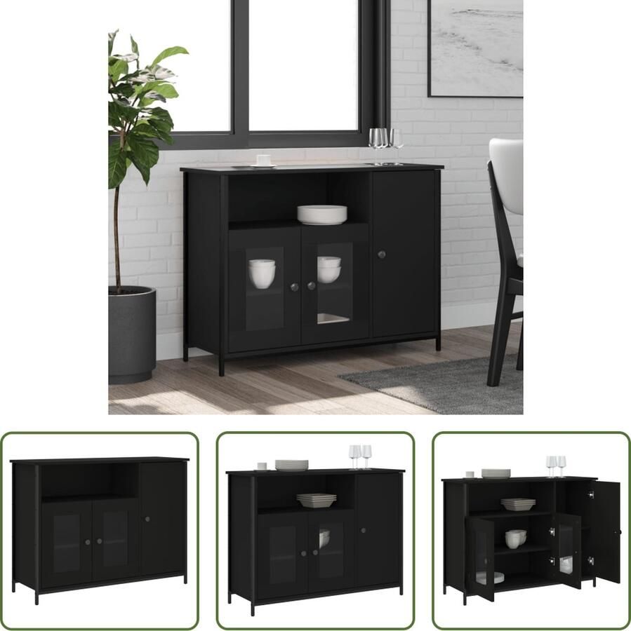 The Living Store Dressoir 100x35x75 cm bewerkt hout zwart Dressoir Commode Opbergkast Woonkamerinrichting Slaapkamerinrichting