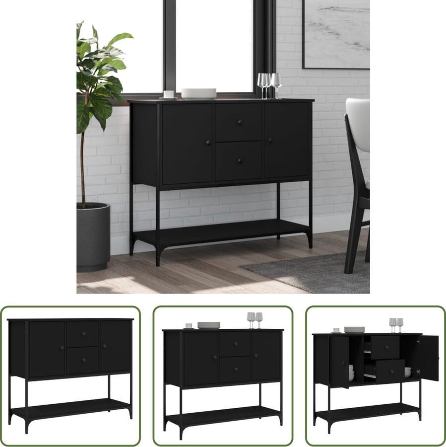 The Living Store Dressoir 100x36x85 cm bewerkt hout zwart Dressoir Commode Zwarte Dressoir Houten Dressoir Opbergkast