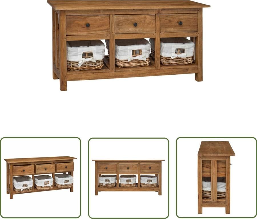 The Living Store Dressoir 100x30x50 cm massief mahoniehout Dressoir Landelijke Stijl Vintage Meubilair Houten Dressoir Opberg Dresser