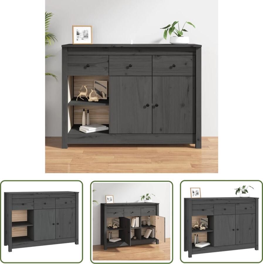 The Living Store Dressoir 100x35x74 cm massief grenenhout grijs Bijzettafel Dressoir Grenoblehouten Kast Side Table Opbergkast