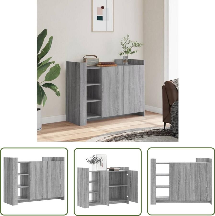 The Living Store Dressoir 100x35x75 cm bewerkt hout grijs sonoma Dressoir Opbergkast Houten Dressoir Grijze Dressoir Salontafel