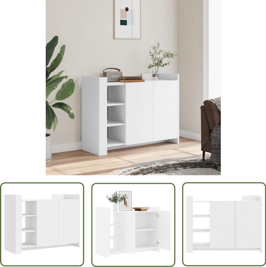 The Living Store Dressoir 100x35x75 cm bewerkt hout wit Dressoir Klassiek Meubel Witte Dressoirs Houten Dressoir Opbergkast