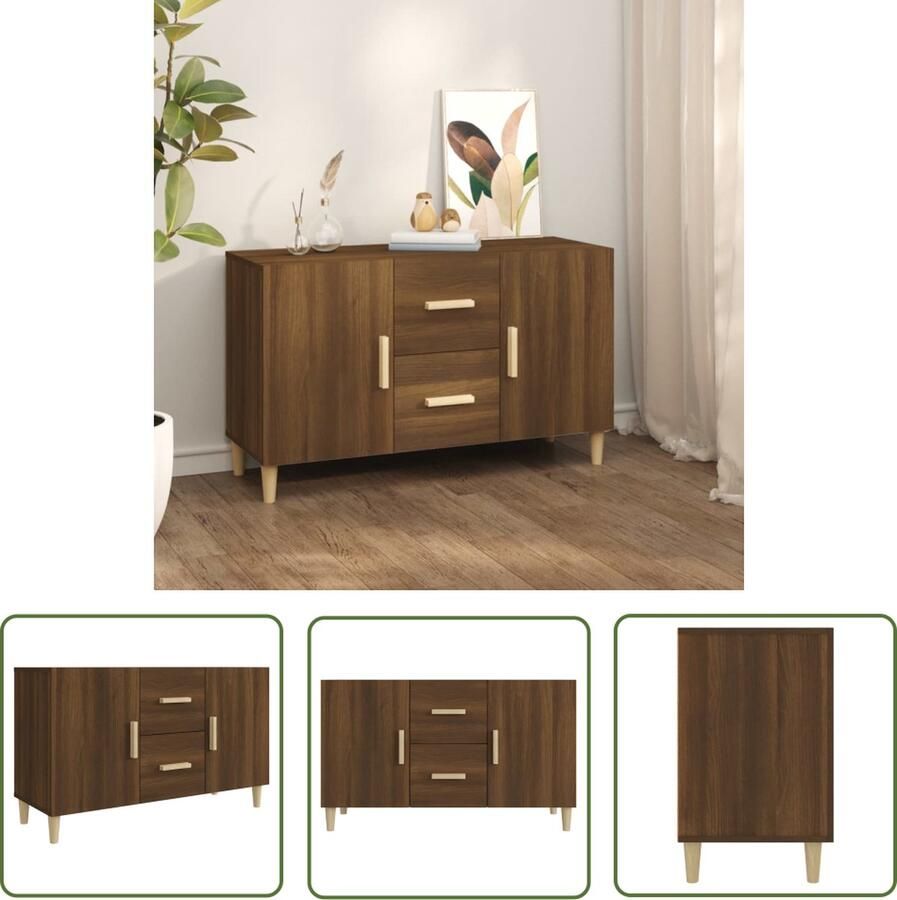 The Living Store Dressoir 100x36x60 cm bewerkt hout bruin eikenkleur Dressoir Buffetkast Houten Kast Bruine Eiken Vintage Design