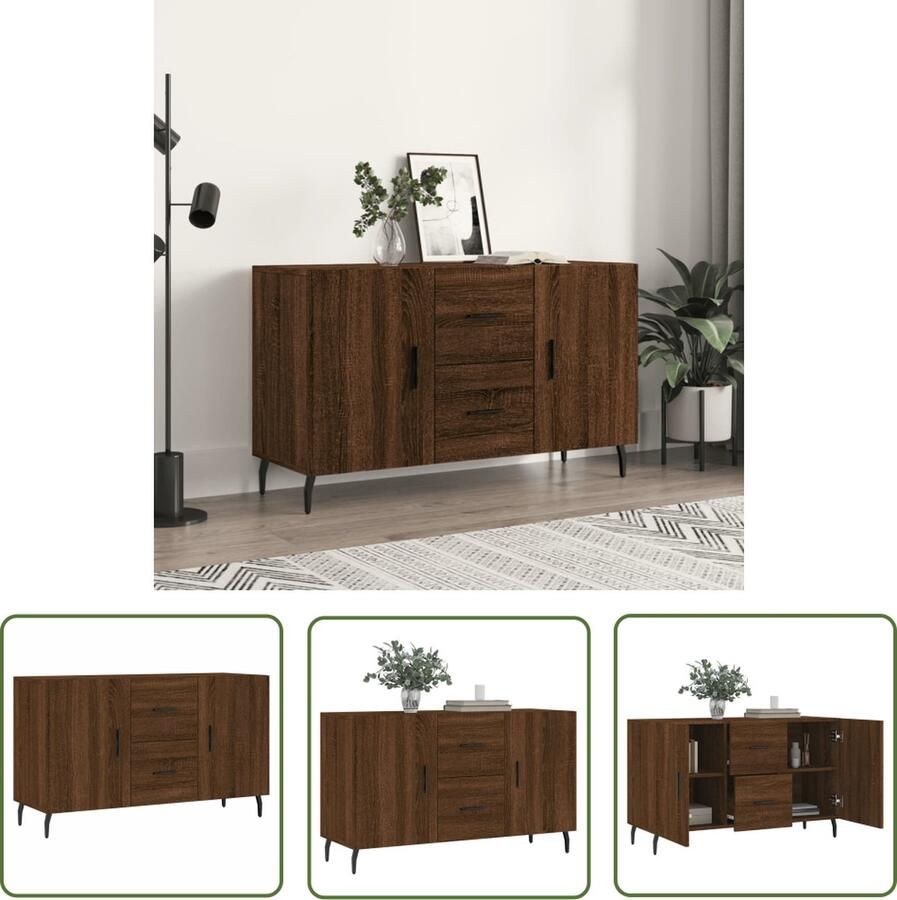 The Living Store Dressoir 100x36x60 cm bewerkt hout bruin eikenkleur Dressoir Houten Dressoir Bruine Eiken Dressoir Vintage Dressoir Landelijk Dressoir