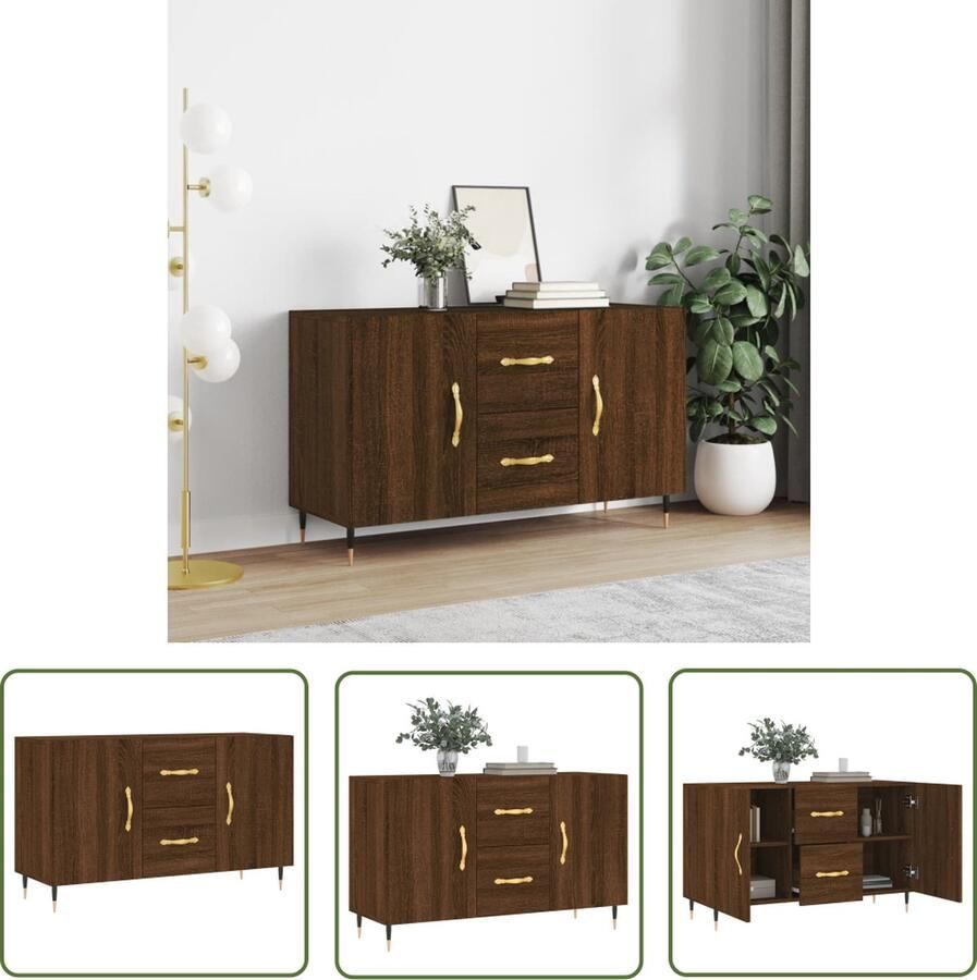 The Living Store Dressoir 100x36x60 cm bewerkt hout bruin eikenkleur Dressoir Houten Dressoir Bruine Eiken Dressoir Vintage Dressoir Modern Dressoir