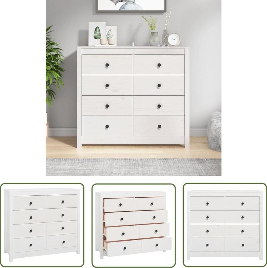 The Living Store Dressoir 100x40x90 cm massief grenenhout wit Dressoir Houten Dressoir Grenenhouten Dressoir Witte Dressoir Salontafel