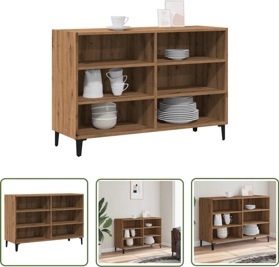The Living Store Dressoir 103 5x35x70 cm bewerkt hout artisanaal eikenkleurig Dressoir Tv Meubel Opbergkast Salontafel Houtsoort - Foto 2
