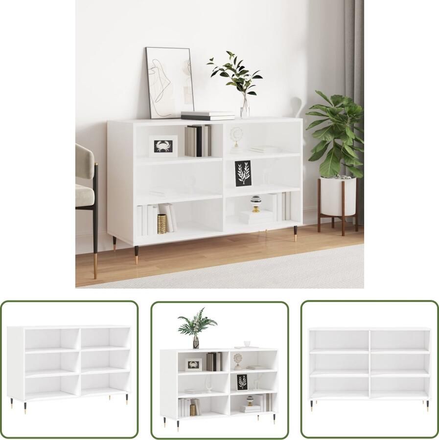 The Living Store Dressoir Trendy Opbergkast Afmetingen- 103.5 x 35 x 70 cm Kleur- wit Materiaal- bewerkt hout en ijzer