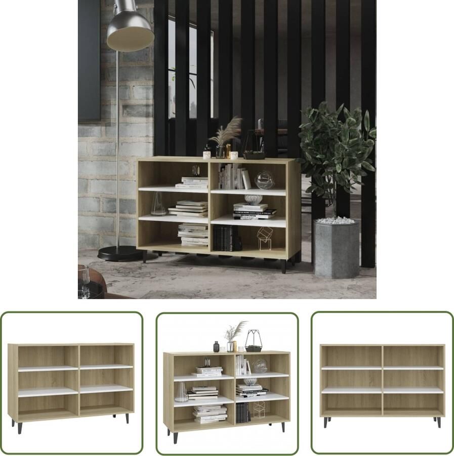 The Living Store Dressoir 103 5x35x70 cm bewerkt hout wit en sonoma eikenkleurig Dressoir Industrieel Design Salontafel Houten Dressoir Tv Tafel