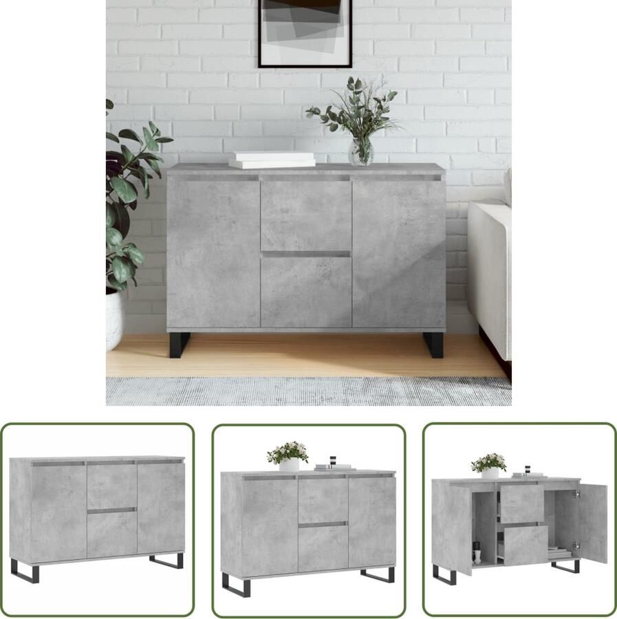 VidaXL Dressoir 104x35x70 cm bewerkt hout betongrijs Dressoir Kast Houten Dressoir Grijze Dressoir Industrieel Dressoir