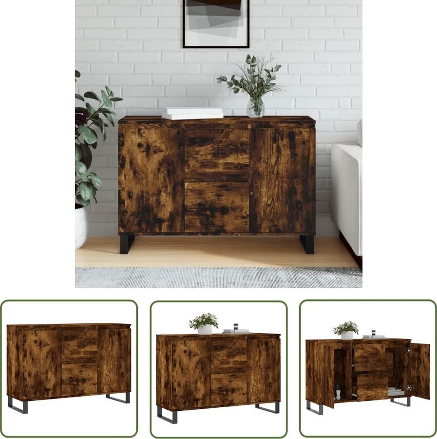 The Living Store Dressoir 104x35x70 cm bewerkt hout gerookt eikenkleurig Dressoir Opbergkast Kast Houten Dressoir Vintage Dressoir