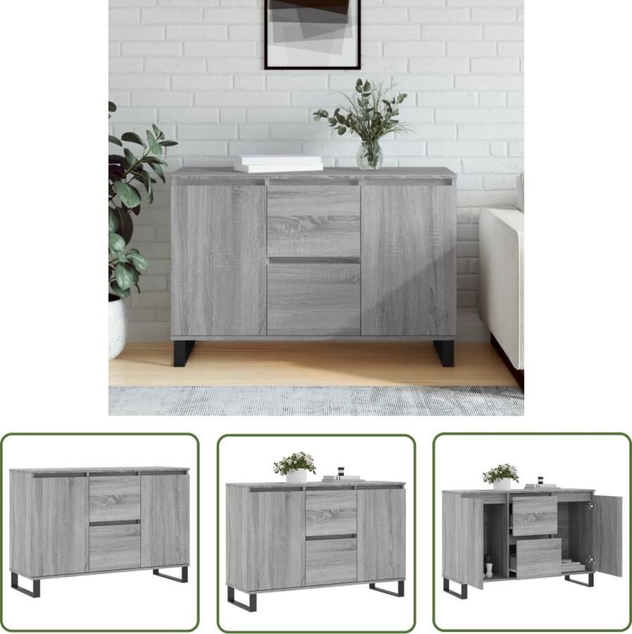 The Living Store Dressoir 104x35x70 cm bewerkt hout grijs sonoma eikenkleurig Dressoir Kast Opbergkast Salontafel Houten Dressoir