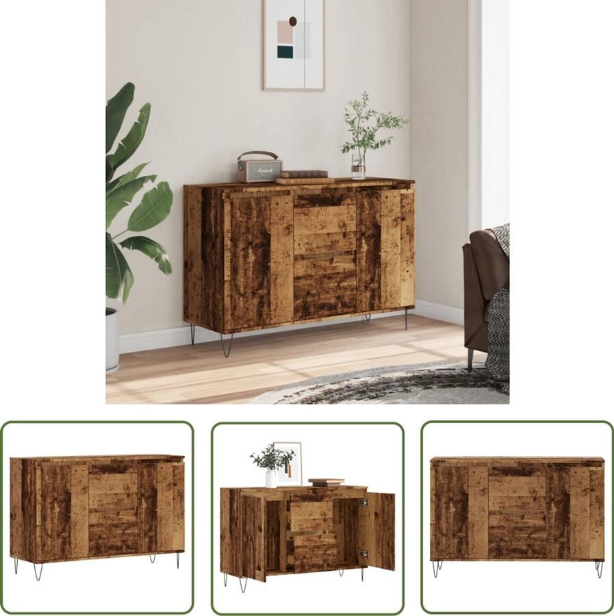 The Living Store Dressoir 104x35x70 cm bewerkt hout oud houtkleurig Dressoir Kast Opbergkast Houten Dressoir Vintage Dressoir