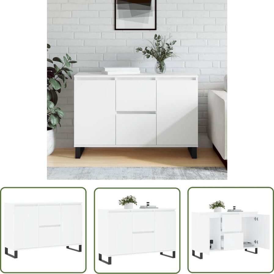 The Living Store Dressoir 104x35x70 cm bewerkt hout wit Dressoir Kast Opbergkast Salontafel Witte Meubels